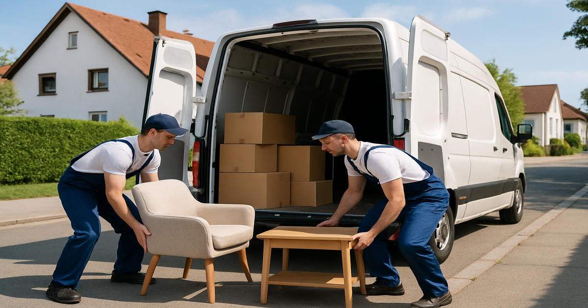 Beiladung Ingolstadt – Professionelle Umzugshelfer laden Möbel in Transporter